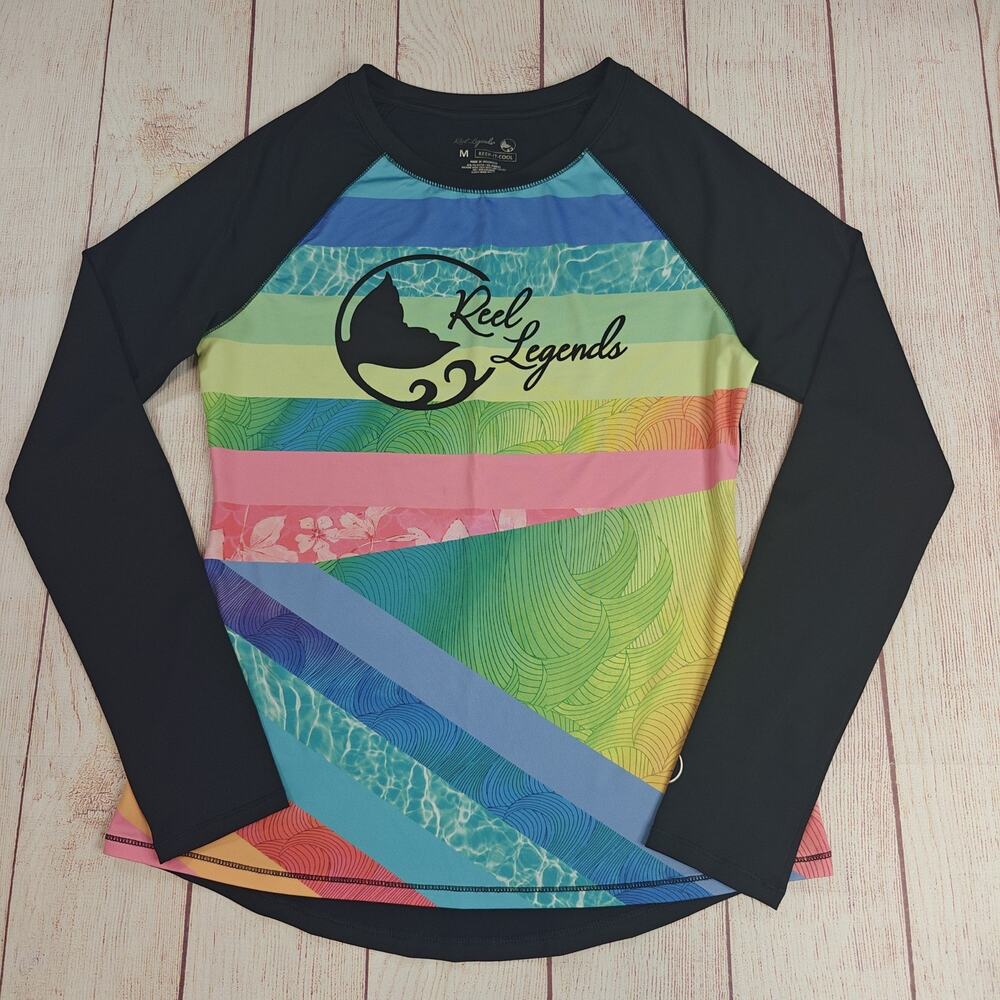 Reel Legends Keep It Cool multi-colored long-sleeve rash guard sz M
